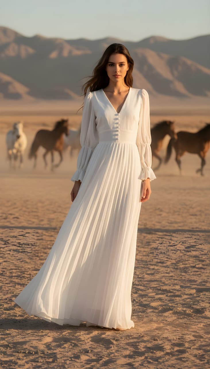 Vestido largo plisado