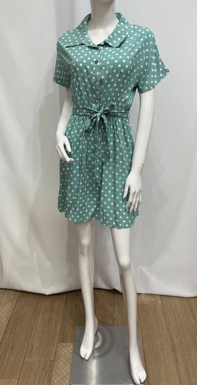 VESTIDO MENTA CON BOLITAS
