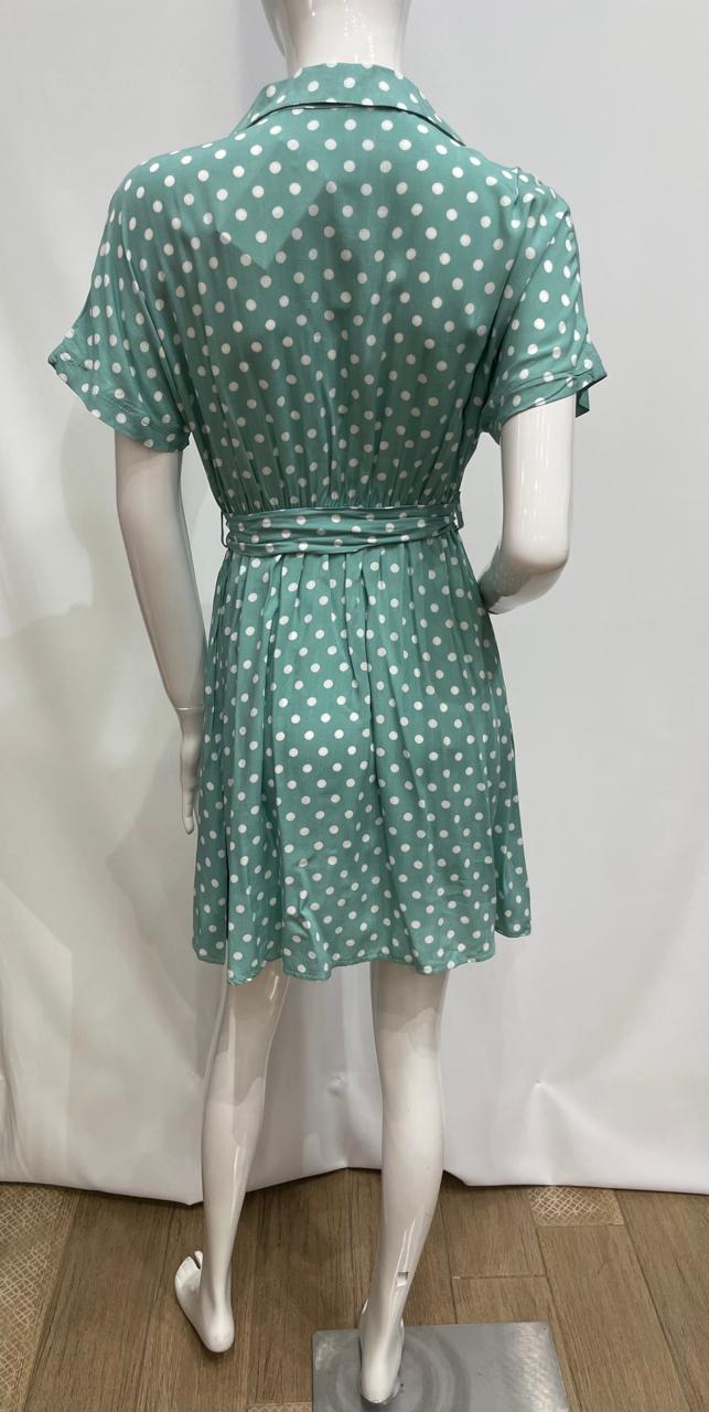VESTIDO MENTA CON BOLITAS
