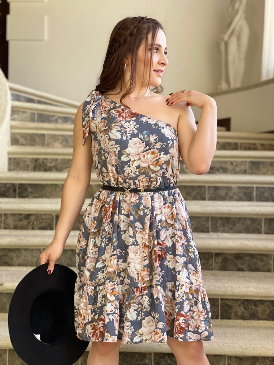 VESTIDO DE UN HOMBRO FLOREADO