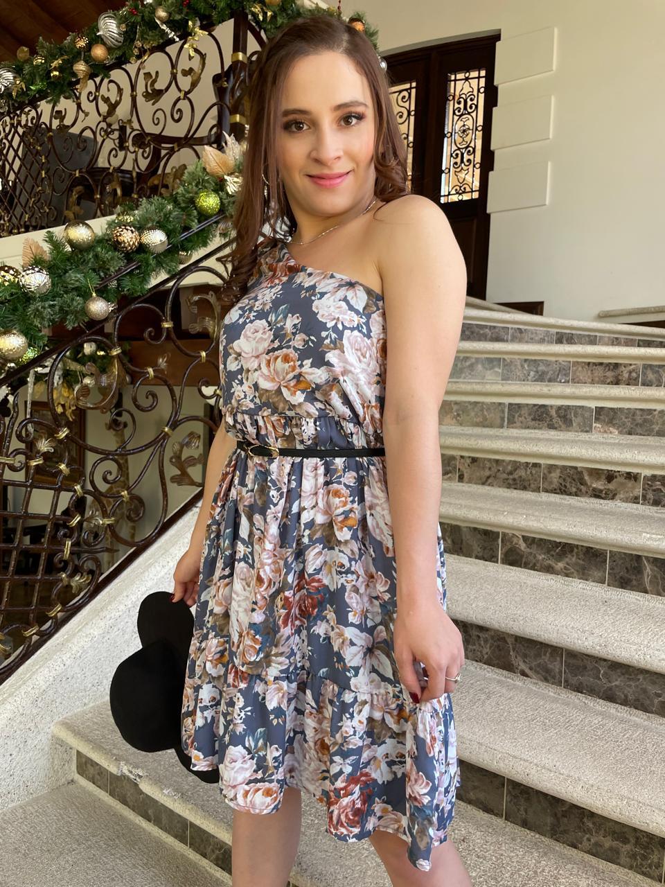 VESTIDO DE UN HOMBRO FLOREADO