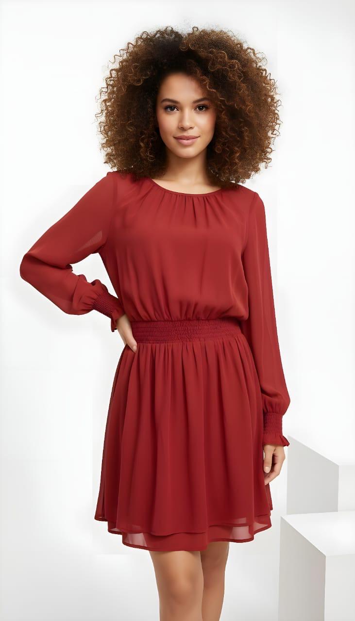 VESTIDO CHIFON MANGA LARGA